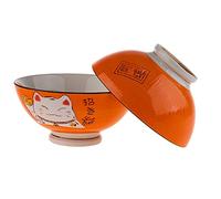 lachineuse - 2 Ciotole per Zuppa o Ramen - Design Maneki Neko - Colore Arancione - Ciotole Multiuso - Porcellana - Decorazione Giapponese - Idea Regalo Giappone Asia