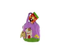 lachineuse - Borsa - Design giapponese - Gatto Maneki Neko - Portafortuna tradizionale giapponese - Borsa in cotone - 19 x 18 cm - Malva, Verde - Idea regalo Giappone Asia