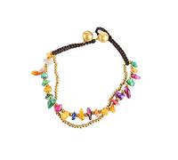 Lachineuse - Bracciale Tibetano - Doppia Fila - Piacere e Tradizione Etnica - Perline Dorate, Pietre Multicolori - Chiusura con Campanelli - Lunghezza 19 cm - Sacchetto Regalo Gratuito