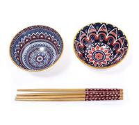 lachineuse - Cofanetto 2 ciotole etniche ⌀ 11 cm - Ciotole di riso, zuppa orientale, poke bowl & antipasto - 2 paia di bacchette - Ciotole Giappone Asia India Ramadan - Regalo di stoviglie asiatiche
