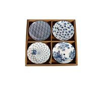 lachineuse - Cofanetto 4 piatti giapponesi - Asiettes cave ⌀ 17,5 cm in stile asiatico - Colori blu e bianco - Stoviglie giapponesi tradizionali Zen - Idea regalo Giappone - Design onde fiori
