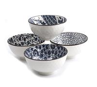 lachineuse - Cofanetto con 4 ciotole cinesi motivi asiatici blu ⌀ 11 cm - Ciotole di riso, colazione e zuppa - motivi tradizionali giapponesi cinesi - ciotola asiatica giapponese asiatica - regalo stoviglie