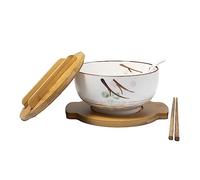 lachineuse - Grande ciotola in porcellana asiatica - Zuppa e noodles - Bianca ⌀ 16 cm - Stile Zen giapponese - Capacità 1000 ml - Cucchiaio, bacchette e supporto - Decorazione regalo giapponese