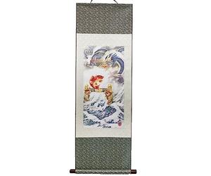 lachineuse - Kakemono Carpe Sautant Porta del Drago - Arazzo da parete - Decorazione giapponese da appendere - 120 x 38 cm - Simbolo di successo - Quadro giapponese - Colori Grigio - Idea regalo