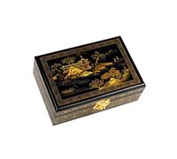 lachineuse - Portagioie con Paesaggio Cinese Pechino - Nero e Oro Dorato - Portagioie e portaoggetti Segreto in Legno Laccato - Scatola Regalo da Donna - Idea Regalo - 21x14x7 cm