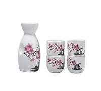 lachineuse - Servizio tradizionale per sake - Pagoda e fiori di ciliegio - con 4 ciotole e caraffa - Regalo per piatti asiatici - Servizio sake tradizionale porcellana Giappone - Idea regalo Asia