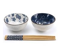 Lachineuse - Set 2 ciotole asiatiche per riso - Motivo floreale blu ⌀ 11 cm