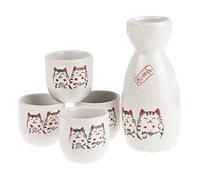 lachineuse - Set da sakè giapponese a forma di gatto - 4 ciotole e caraffa - Bicchieri da sakè giapponesi kawaii - Stoviglie asiatiche - Set da sakè tradizionale in porcellana giapponese - Bianco