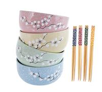 lachineuse - Set di 4 ciotole giapponesi Zen con fiori di ciliegio ⌀ 10,5 cm - Ciotole per riso, poke bowl, colazione e zuppa - 4 paia di bacchette - Ciotola giapponese asiatica - Regalo giapponese