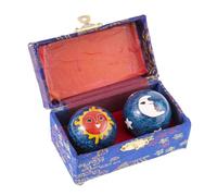 lachineuse - Set di sfere Qi Gong - Blu - Design Sole e Luna - Ø 40 mm