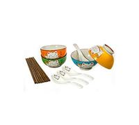 lachineuse - Set di stoviglie a forma di gatto Maneki Neko - 4 ciotole, 4 paia di bacchette e 4 cucchiai - Set di ciotole per riso, colazione e zuppa - Stoviglie giapponesi - Idea regalo giapponese