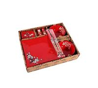 lachineuse - Set di stoviglie giapponesi rosse - Stoviglie tradizionali giapponesi - Ciotole per riso, piatti, bacchette e pentole per 2 persone - Regalo giapponese