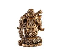 lachineuse-Statuetta Buddha ridente-Simbolo Feng Shui fortuna e prosperità | Tradizioni buddiste - Monete cinesi - Resina con finitura dorata - 16,5 cm - Oggetto decorativo e idea regalo (Cina/Asia)