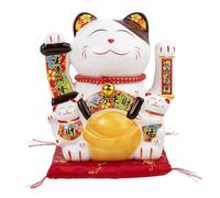 lachineuse - Statuetta Gatto Maneki Neko - Simbolo Fortuna e Ricchezza - Braccio mobile - Portafortuna tradizionale giapponese - 17 x 17 x 12 cm - Porcellana e plastica, multicolore - Batterie LR03
