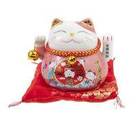 lachineuse - Statuetta Gatto Maneki Neko - Simbolo Fortune - Braccio mobile - Portafortuna tradizionale giapponese - 10 x 12 x 10 cm - Porcellana, Rosa - Batteria LR03 non inclusa