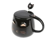 lachineuse - Tazza Gatto Kawaii 450ml - Tazza Gatto con Coperchio e Cucchiaio - Colori Ceramica Nero e Oro - Ideale per Infusi di Tè e Caffè - Tazza Originale Giapponese - Idea Regalo Asiatica