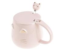 lachineuse - Tazza Gatto Kawaii 450ml - Tazza Gatto con Coperchio e Cucchiaio - Colori Ceramica Rosa e Oro - Ideale per Infusi di Tè e Caffè - Tazza Originale Giapponese - Idea Regalo Asiatica