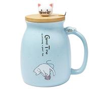 lachineuse - Tazza grande a forma di gatto kawaii da 450 ml - Coperchio e cucchiaio - Tazza per infusione, tè e caffè - Tazza originale giapponese - Idea regalo Giappone Asia - Simpatico gattino - Blu