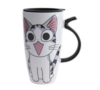 lachineuse - Tazza grande giapponese XXL - Gatto Kawaii Felice 600 ml | Tazza giapponese per tè e caffè - Con coperchio termico - Gatto portafortuna - Idea regalo giapponese/asiatica - Porcellana