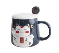 lachineuse - Tazza in rilievo - Decorazione gatto Maneki Neko - Tinta blu - Accompagnata dal suo cucchiaio - Decorazione giapponese - Idea regalo Giappone Asia