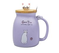 lachineuse - Tazza Kawaii 450 ml - Tazza grande gatto con coperchio e cucchiaio - Mug per infusione, tè e caffè - Tazza originale giapponese - Idea regalo Giappone Asia - Kitty Carino - Colore Viola