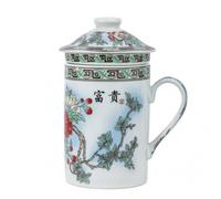lachineuse - Teiera/Tazza da tè o tisana - Peonia rossa - Altezza 14,5 cm | Simbolo di Successo e Ricchezza - con un filtro in porcellana - Multicolore - Idea Regalo in Stile Asiatico