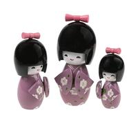 lachineuse - Tre Kokeshi giapponesi - Bambole giapponesi in legno - Kimono malva e fiori di ciliegio - Statuine decorative giapponesi - Idea regalo Giappone Asia