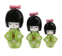 lachineuse - Trio Kokeshi giapponesi - Bambole giapponesi in legno - Kimono verde e fiori di ciliegio - Statuine decorative giapponesi - Idea regalo originale per decorazioni asiatiche