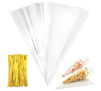 LACHT 100 Pezzi Sacchetti Trasparenti Porta Caramelle, 13 x 25 cm per Compleanno Bambini Borse con 100 Nastri,sacchettini trasparenti