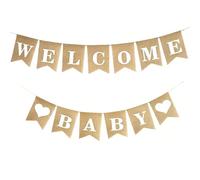 LACHT Bandiere di benvenuto in iuta per bambini, pre-infilate in iuta con scritta in inglese "Welcome Baby Segno di annuncio" per l'arrivo del bambino, segno di benvenuto per sfondo