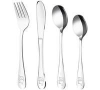 LACHT Set Of 4 Children'S Cutlery With Engraving - Animal Design - Gift Idea For Newborn Boy - 2 Children'S Spoons, 1 Children'S Fork, 1 Children'S Knife, Suitable For Home And School.
