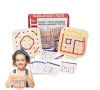 Lacing Threading Toy, Wooden Motor Set, Fine Skill Builder, Sturdy Safe Material, Compact Travel Design, Preschoolers Ages 3+, Road Trips, Plane Rides, 6.3x5.51x1.38 Inches