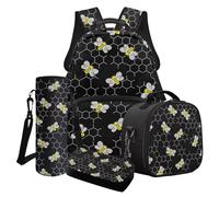 LACIYISON Set combinato 4 in 1 con stampa a nido d'ape, zaino per la scuola per bambini, borsa grande con borsa per il pranzo, astuccio e custodia per bottiglia d'acqua, zaino sportivo leggero