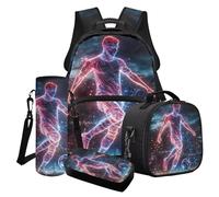 LACIYISON Set combinato con stampa di giocatori di calcio Lightning Line, per ragazzi e ragazzi, per scuola elementare, junior e media, con borsa per il pranzo, astuccio, custodia per bottiglia