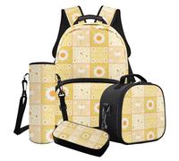 LACIYISON Set combinato di zaini con stampa a margherite gialle per adolescenti e ragazze, set di libri per la scuola elementare e media, con borsa per il pranzo, astuccio, custodia per bottiglia