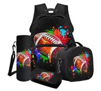 LACIYISON Set combinato di zaino con stampa rugby, con tracolla regolabile, per adolescenti, leggero, con borsa per il pranzo, astuccio per matite, borsa casual per la scuola per adolescenti, Vernice