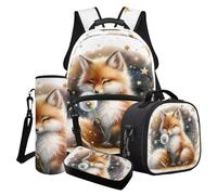 LACIYISON Set di 4 zaini con borsa per il pranzo, scatola per matite, borsa per bottiglia d'acqua, borsa impermeabile per bambini, regalo per il ritorno a scuola, Dente di leone Fox Star, Taglia unica