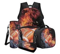 LACIYISON Set di 4 zaini da scuola con stampa Water Fire Rugby Junior High School Set per ragazzi ragazzi Bookbag zaino da viaggio borsa per il pranzo borsa portamatite borsa bottiglia d'acqua, Water