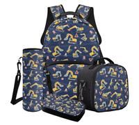 LACIYISON Set di 4 zaini per bambini con stampa di escavatori con borsa per il pranzo, borsa porta bottiglie d'acqua e astuccio, zaino da viaggio per ragazzi elementari e medie, Escavatore Cartoon