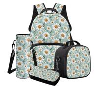 LACIYISON Set di zaino per la scuola con stampa floreale margherita con borsa per il pranzo, astuccio per matite e bottiglia d'acqua, borsa per libri da 43 cm, zaino da viaggio per ragazze, regalo per