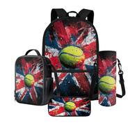 LACIYISON Set zaino 4 in 1 zaino da viaggio leggero con borsa per il pranzo astuccio per matite borsa per bottiglie d'acqua borsa per libri, Union Jack Tennis, Taglia unica, Set di zaini per la scuola