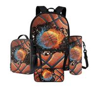 LACIYISON Set zaino 4 in 1 zaino da viaggio leggero con borsa per il pranzo astuccio per matite borsa per bottiglie d'acqua borsa per libri, Water Fire Basket, Taglia unica, Set di zaini per la scuola