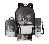 LACIYISON Set zaino 4 in 1 zaino leggero con borsa per il pranzo, astuccio per bottiglia d'acqua, borsa per libri e zaino, Margherita Gatto, Taglia unica, Set di zaini per la scuola