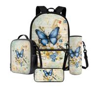 LACIYISON Set zaino da 43 cm con borsa per il pranzo, borsa termica leggera con astuccio per matite e borsa porta bottiglie d'acqua, Lettera Farfalla, Taglia unica, Set di zaini per la scuola