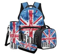 LACIYISON Set zaino leggero con portapranzo, astuccio per la bottiglia d'acqua, zaino da viaggio per scuola junior, Acquarello Union Jack Tastiera Pianoforte, Taglia unica, Set di zaini per la scuola