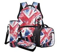 LACIYISON Set zaino leggero con portapranzo, astuccio per la bottiglia d'acqua, zaino da viaggio per scuola junior, Acquerello Union Jack Pianoforte Tastiera Musica, Taglia unica, Set di zaini per la