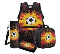 LACIYISON Set zaino leggero con portapranzo, astuccio per la bottiglia d'acqua, zaino da viaggio per scuola junior, Vernice Splatter Bandiera Tedesca Calcio, Taglia unica, Set di zaini per la scuola