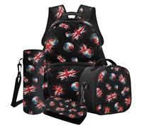 LACIYISON Set zaino leggero con portapranzo, astuccio per la bottiglia d'acqua, zaino da viaggio per scuola junior, Union Jack Football, Taglia unica, Set di zaini per la scuola