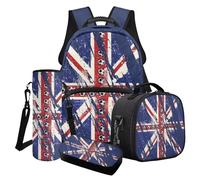 LACIYISON Set zaino leggero con portapranzo, astuccio per la bottiglia d'acqua, zaino da viaggio per scuola junior, Pallone da calcio vintage Union Jack, Taglia unica, Set di zaini per la scuola