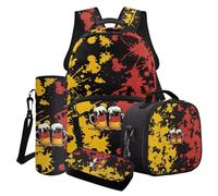 LACIYISON Set zaino leggero con portapranzo, astuccio per la bottiglia d'acqua, zaino da viaggio per scuola junior, Vernice Splatter Bandiera Tedesca Birra, Taglia unica, Set di zaini per la scuola